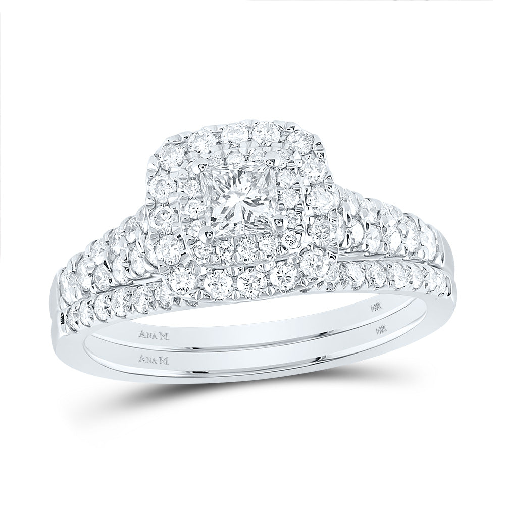 14K White Gold Princess Dia. Halo Bridal Wedding Ring Band Set 1ctw, Women's Size: 5-10