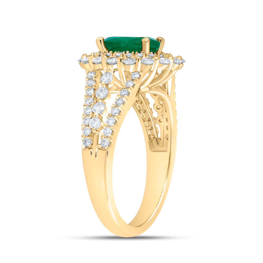14K Yellow Gold Womens Oval Emerald Solitaire Diamond Fashion Ring 1-7/8 Cttw, Womens Size: 5-10
