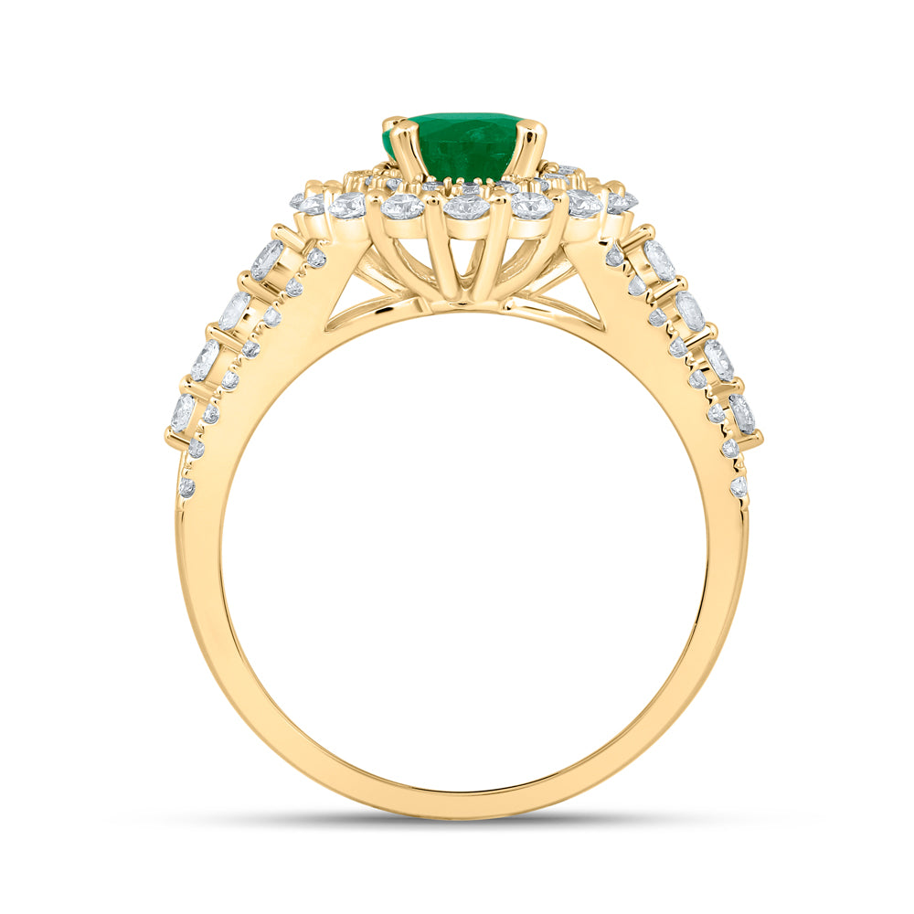 14K Yellow Gold Womens Oval Emerald Solitaire Diamond Fashion Ring 1-7/8 Cttw, Womens Size: 5-10