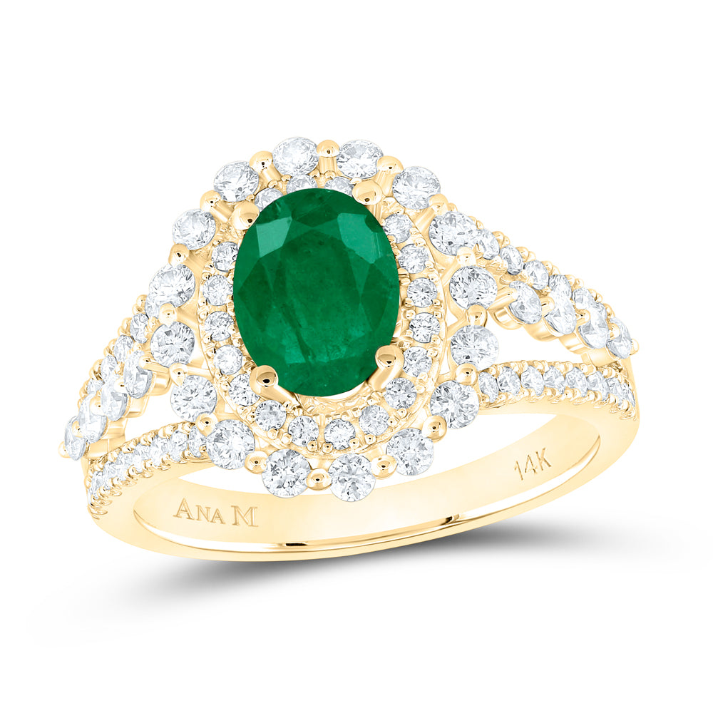 14K Yellow Gold Womens Oval Emerald Solitaire Diamond Fashion Ring 1-7/8 Cttw, Womens Size: 5-10