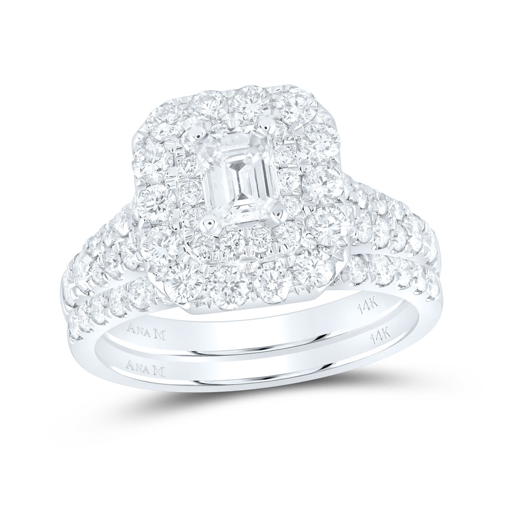14K White Gold Emerald Dia. Halo Bridal Wedding Band Set 2ctw, Women's Sz: 5-10