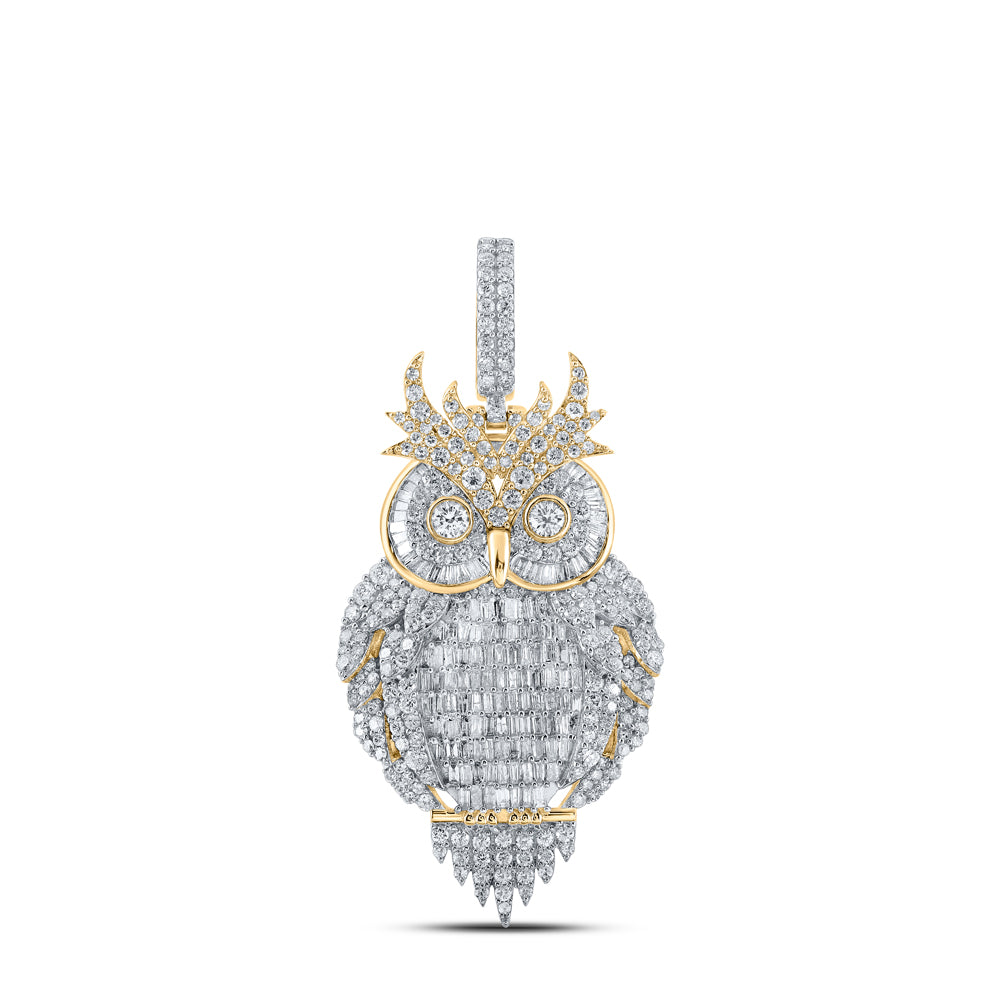14kt Yellow Gold 3 7/8 Cttw Diamond Owl Mens Charm