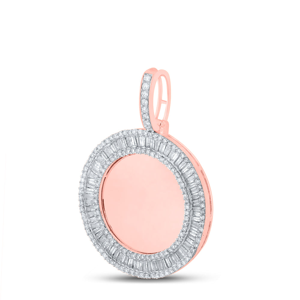 10K Rose Gold Mens Baguette Diamond Memory Circle Charm Pendant 1-1/2 Cttw, Length: 1.56 In, Width: 1.11 In