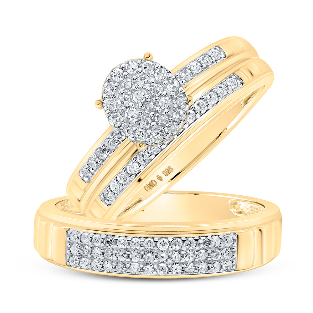 Yellow-tone Sterling His & Hers 1/2 Cttw Natural Diamond Bridal Wedding Ring Band Set , Women Size: 5-9, Men Size: 8-12