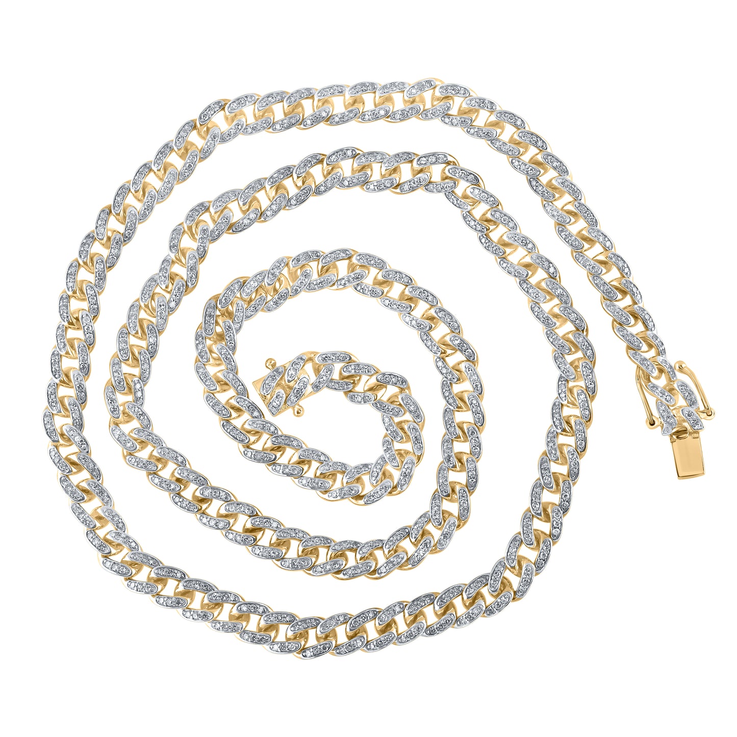 10kt Yellow Gold 4 1/5 Cttw Diamond 6.5mm Cuban Mens Chain, Length: 24 Inch