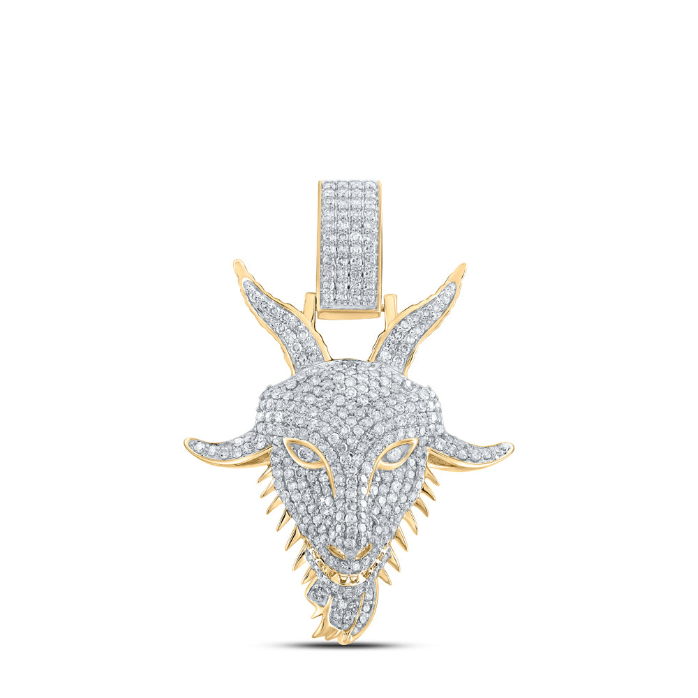 10kt Yellow Gold 1 1/2 Cttw Diamond Goat Face Mens Charm