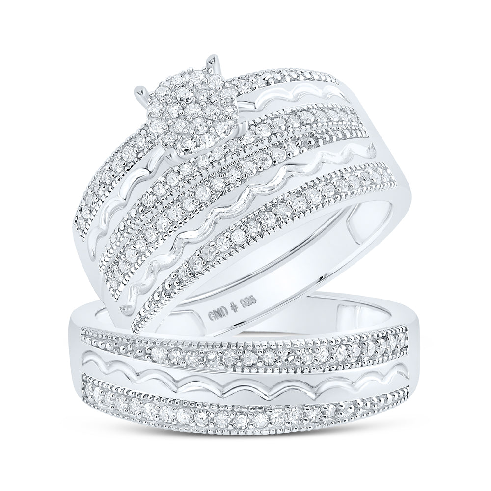 Sterling Silver His & Hers 5/8 Cttw Natural Diamond Bridal Wedding Ring Band Set , Women Size: 5-9, Men Size: 8-12