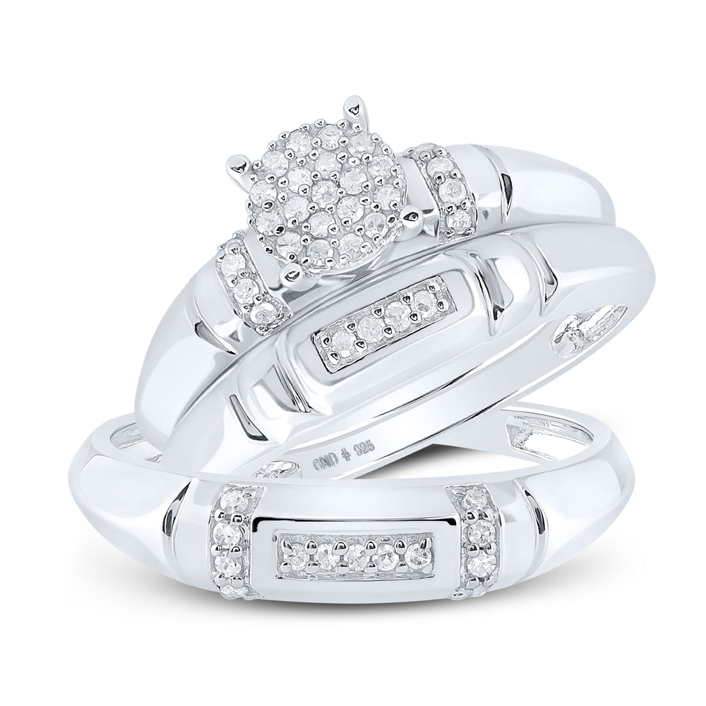 Sterling Silver His Hers Round Dia. Cluster Matching Wedding Set 1/4ctw, Women's Size: 5-10, Mens Size: 7-13