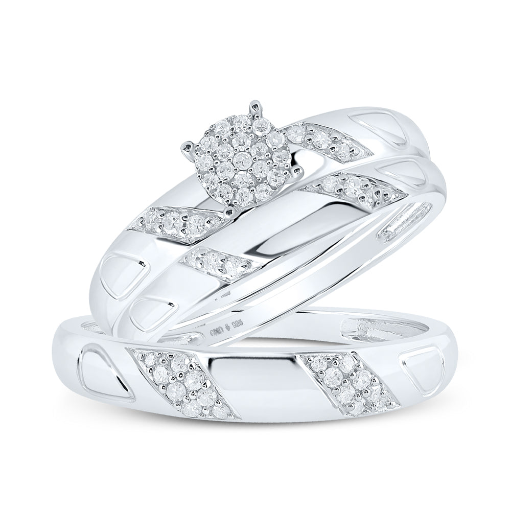 Sterling Silver His Hers Round Diamond Cluster Matching Wedding Set 1/4ctw, Womens Size: 5-10, Mens Size: 7-13