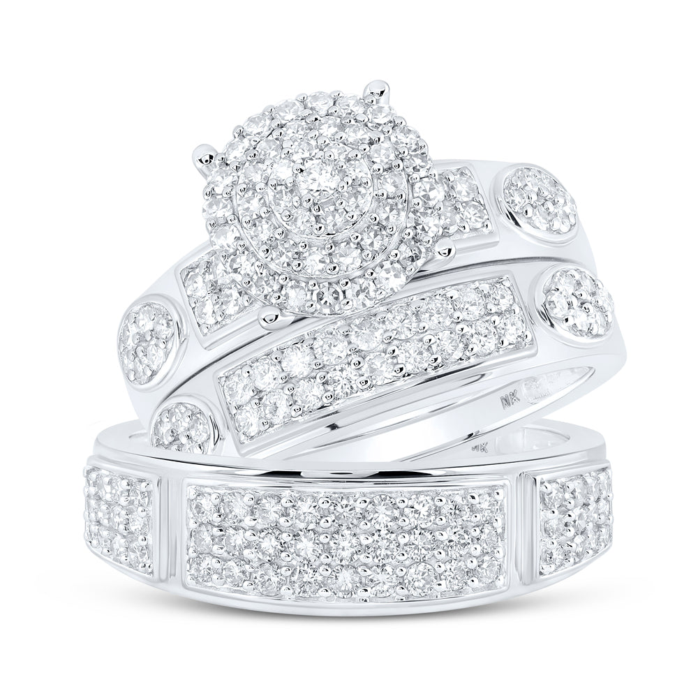10K White Or Yellow Gold His Hers Round Diamond Cluster Matching Wedding Set, Womens Size: 5-10, Mens Size: 7-13