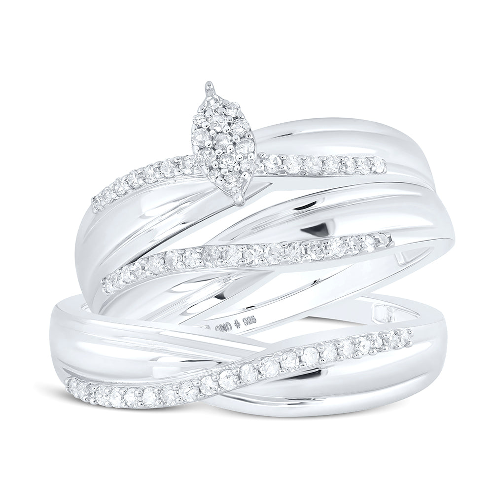 Sterling Silver His Hers Round Diamond Cluster Matching Wedding Set 1/3ctw, Womens Size: 5-10, Mens Size: 7-13