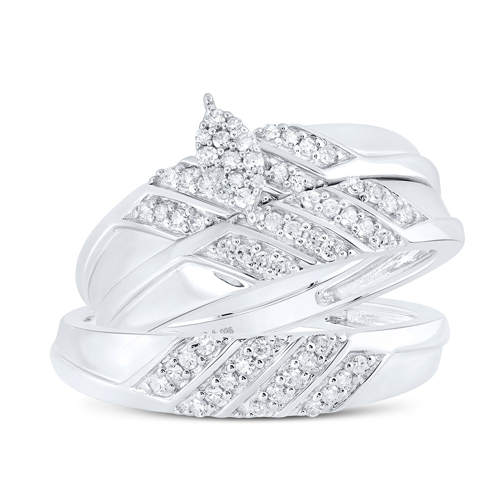 Sterling Silver His Hers Round Diamond Cluster Matching Wedding Set 1/3ctw, Women's Size: 5-10, Mens Size: 7-13