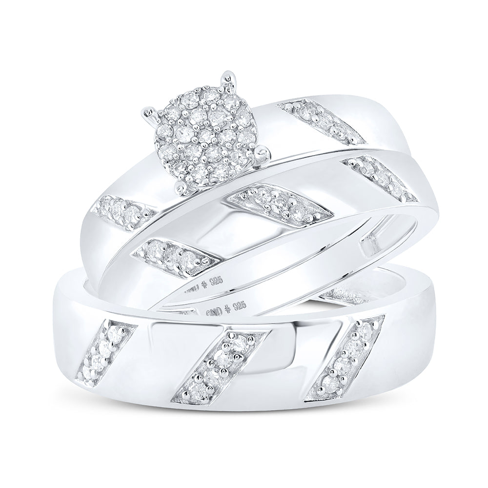 Sterling Silver His Hers Round Diamond Cluster Matching Wedding Set 1/4ctw, Women's Size: 5-10, Mens Size: 7-13