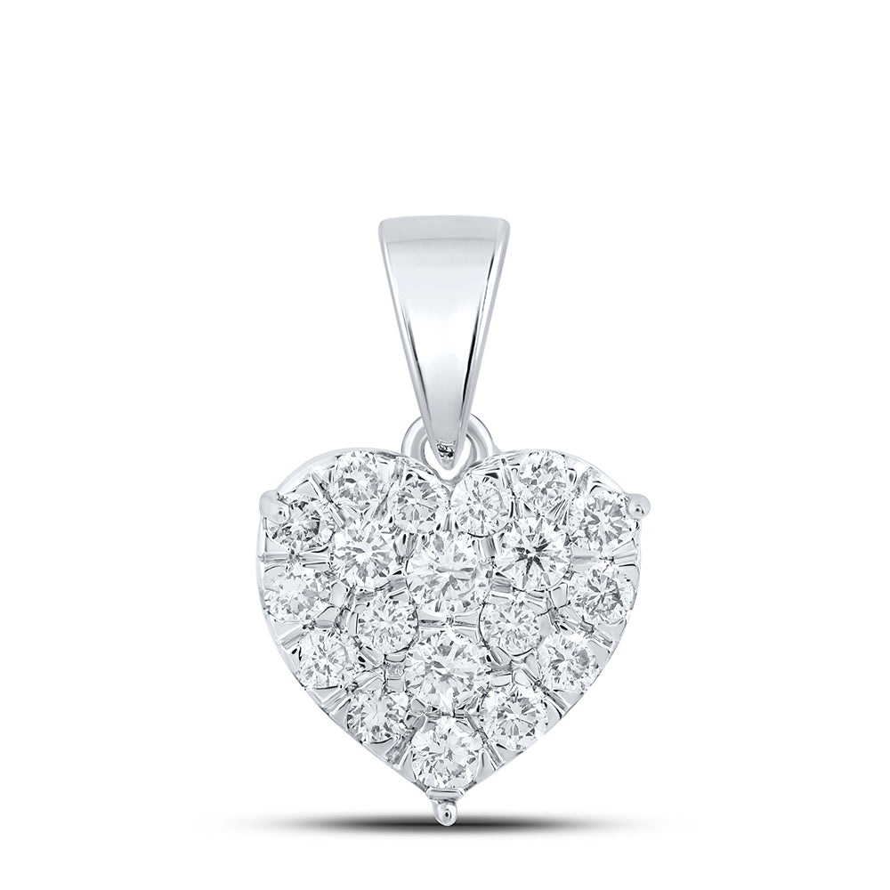 10kt White Gold 7/8 Cttw Diamond Heart Pendant