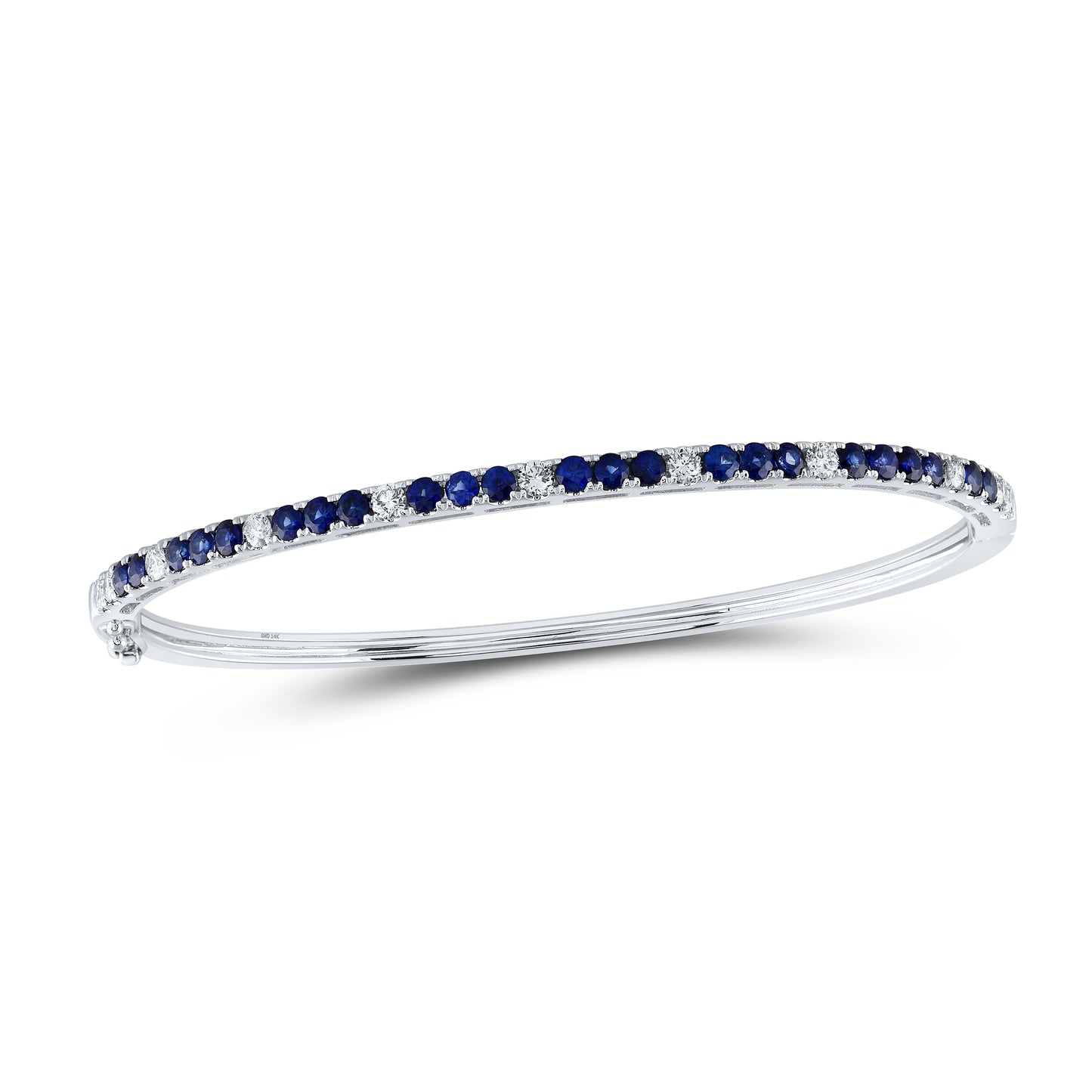 14kt White Gold 5/8 Cttw Diamond and 1 3/8 Cttw Sapphire Natural Gem Tennis Bangle