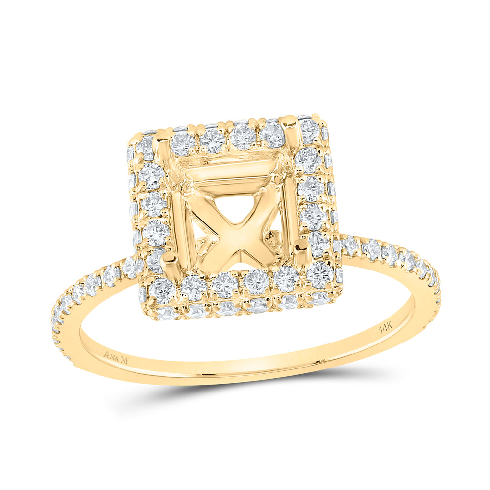 14kt Yellow Gold 3/4 Cttw Diamond Ana M and 1 1/2ct Semi-mount Single Halo Wedding Engagement Anniversary Ring, Women Size: 5-9