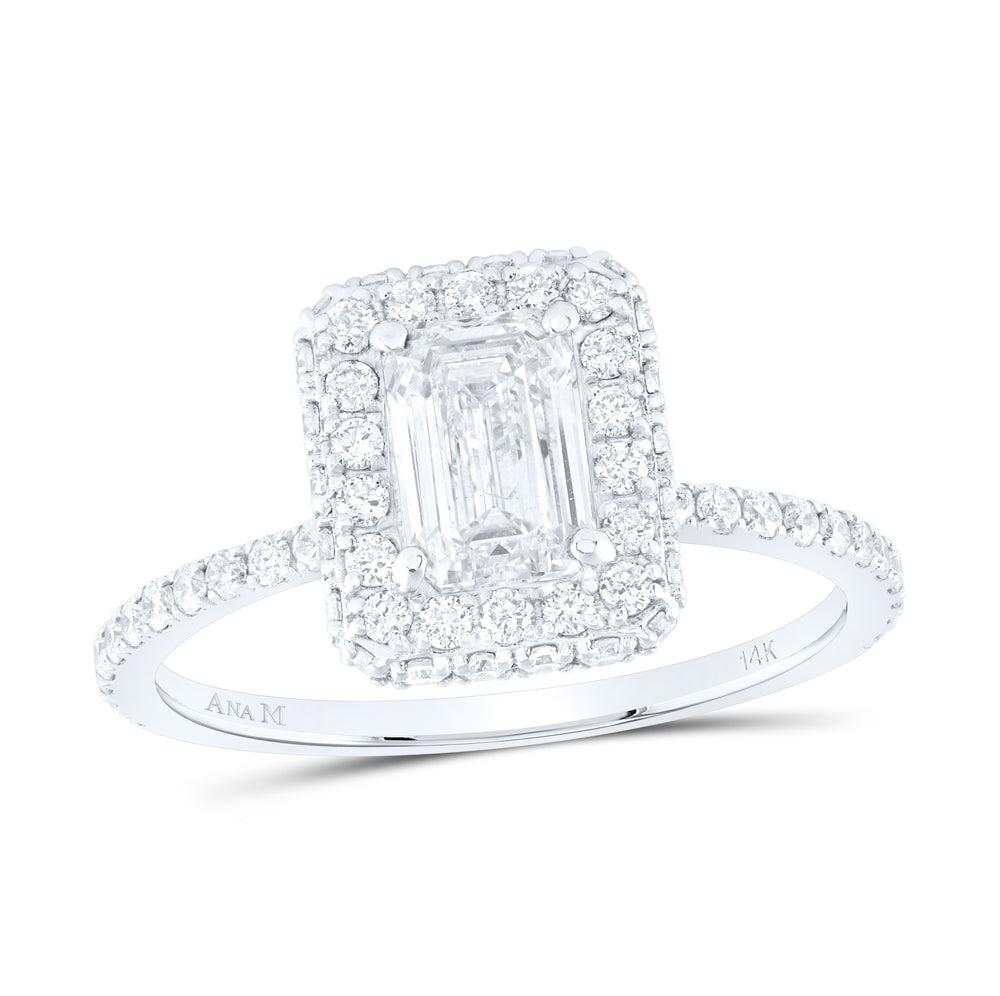 14K White Or Yellow Gold Emerald Diamond Halo Bridal Wedding Engagement Ring, Womens Size: 5-10