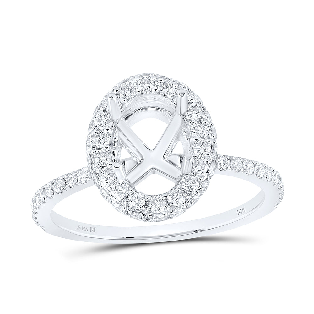 14kt White Gold 3/4 Cttw Diamond Ana M and 1 1/2 Cttw Oval Semi-mount Single Halo Wedding Engagement Anniversary Ring, Women Size: 5-9