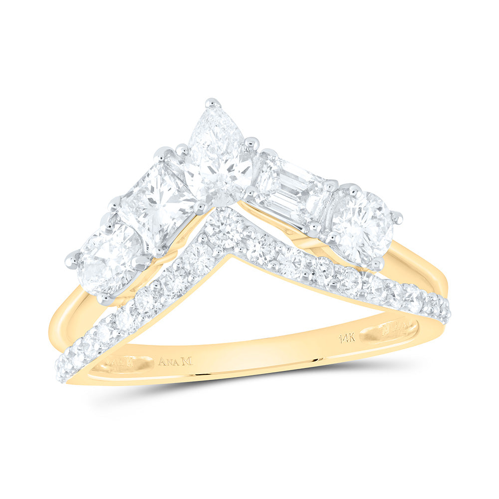 14kt Yellow Gold 1 3/8 Cttw Diamond Ana M Bridal Wedding Engagement Anniversary Ring, Women Size: 5-9