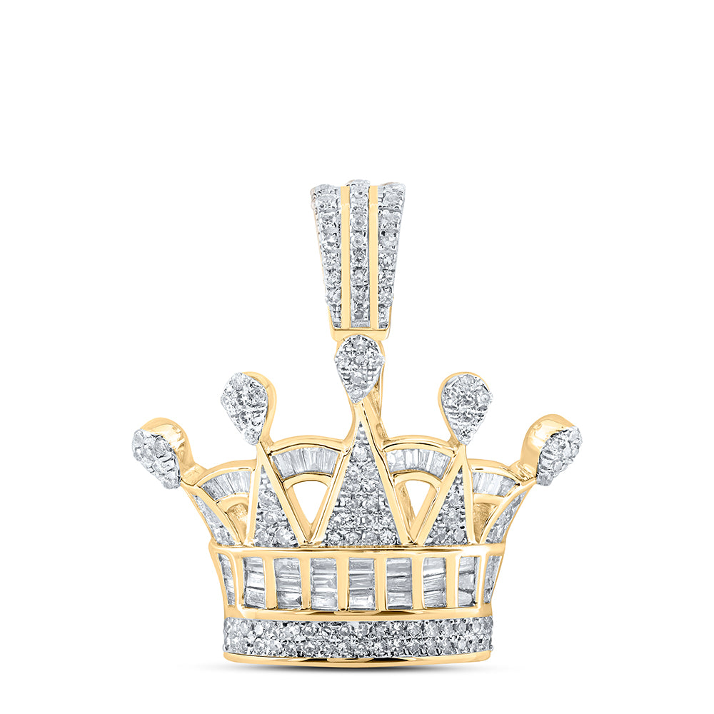 10kt Yellow Gold 7/8 Cttw Diamond Crown Mens Charm Pendant