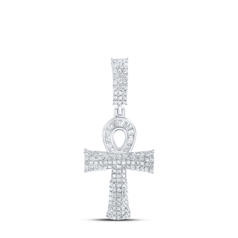 Sterling Silver 3/4 Cttw Diamond Ankh Cross Pendant
