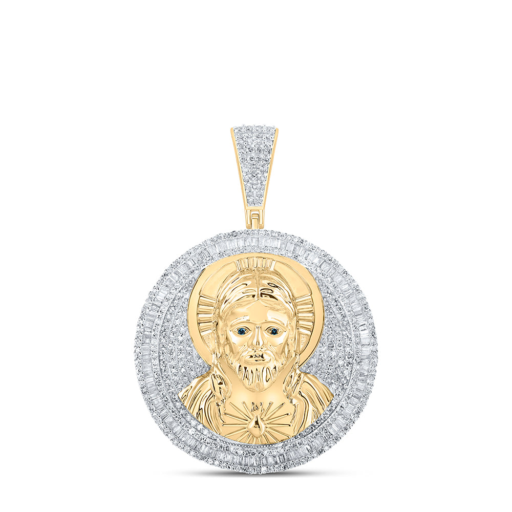 10kt Yellow Gold 2 1/2 Cttw Diamond Jesus In Circle Mens Charm