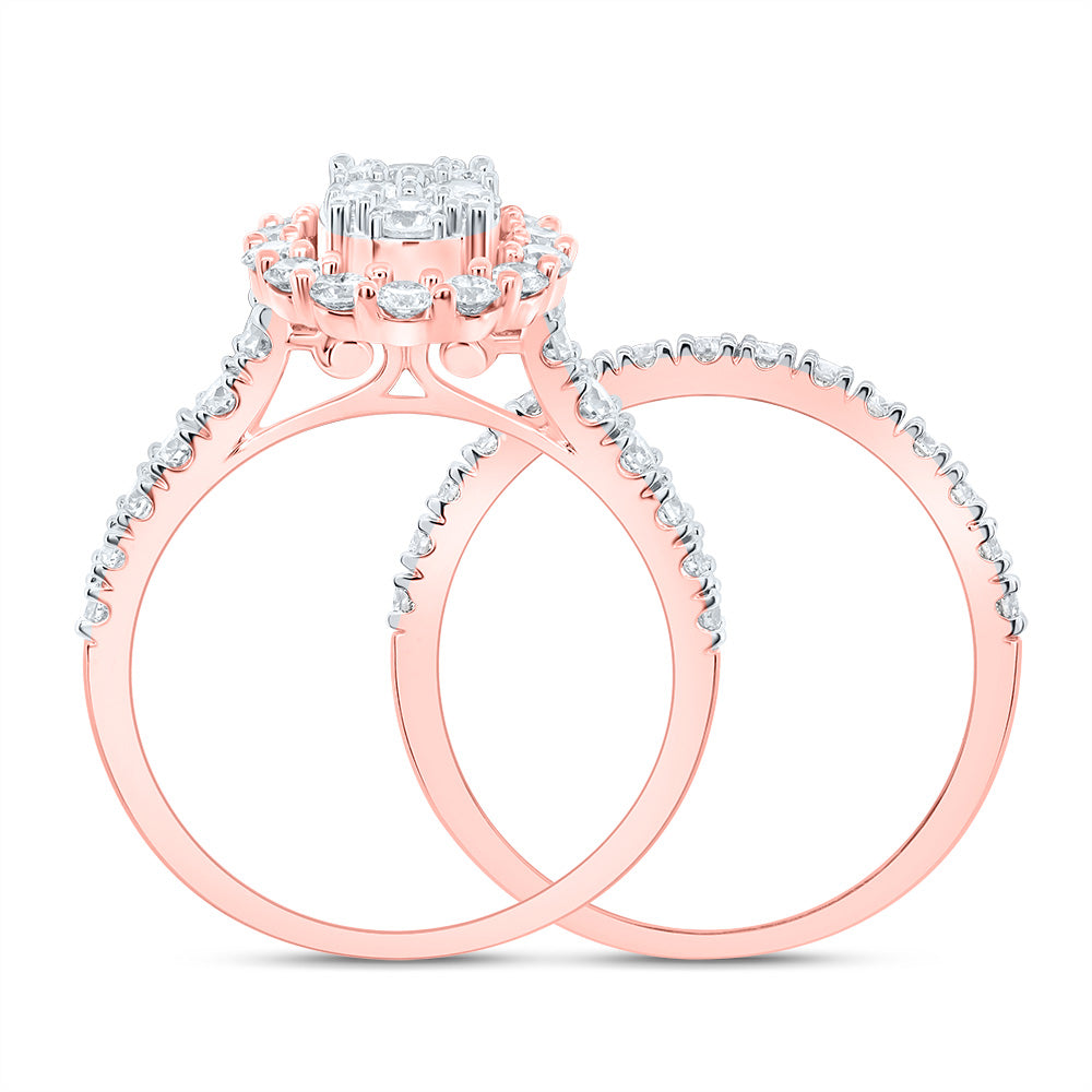 10K Rose Gold Round Diamond Bridal Wedding Ring Band Set 1-5/8 Cttw, Womens Size: 5-10
