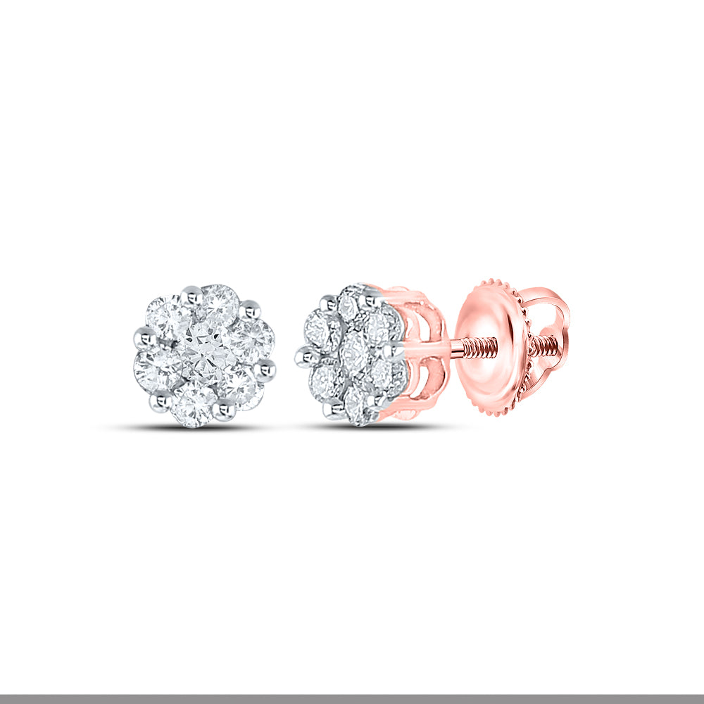 10kt Rose Gold 1/2 Cttw Diamond Flower Earring