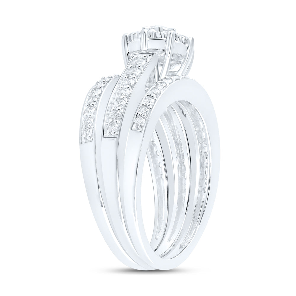 10kt White Gold 1 1/3ctw Diamond Nk 1/5ct-crd Bridal Set