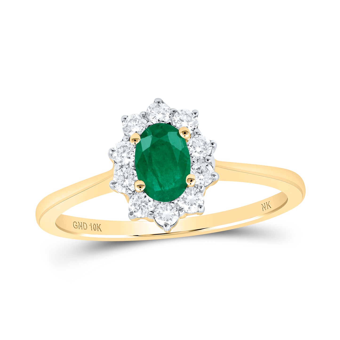 10K Yellow Gold 1/4Cttw Diamond 6X4 Mm Oval Emerald Natural Gem Ring