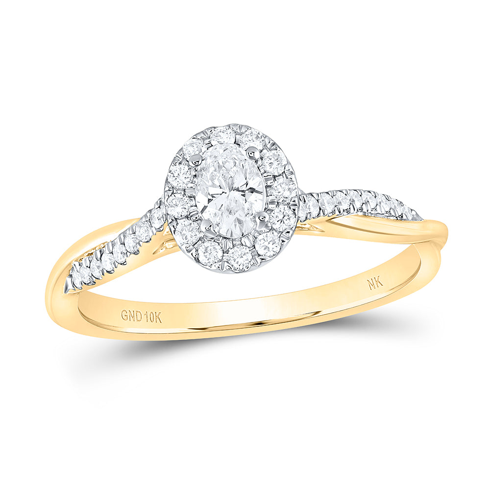 10kt Yellow Gold 1/3 Cttw Diamond and 1/5 cttw Oval Wedding Engagement Anniversary Single Halo Ring, Women Size: 5-9