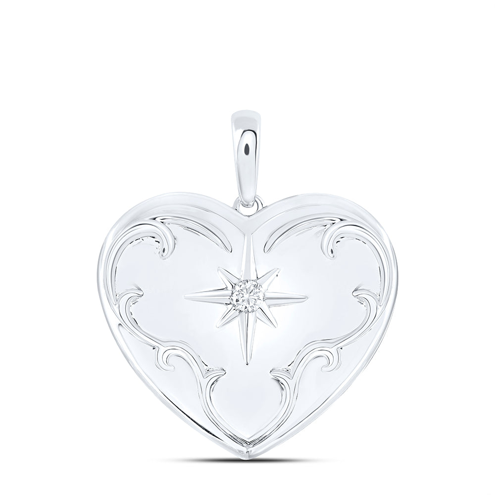 Sterling Silver Womens Round Diamond Locket Heart Pendant 1/12ctw