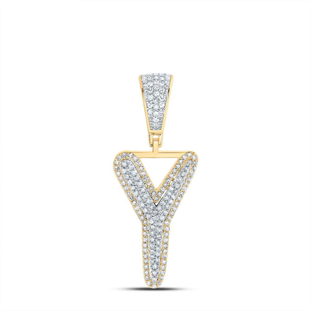 10kt Two-tone Gold 1/2 Cttw Diamond Initial " Y" Mens Pendant