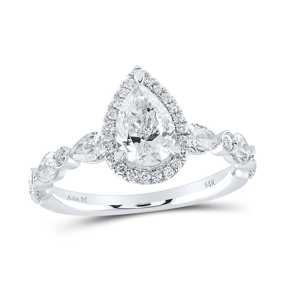 14kt White Gold 2 Cttw Diamond and 1 Cttw Pear Wedding Engagement Anniversary Ring Cert, Women Size: 5-9