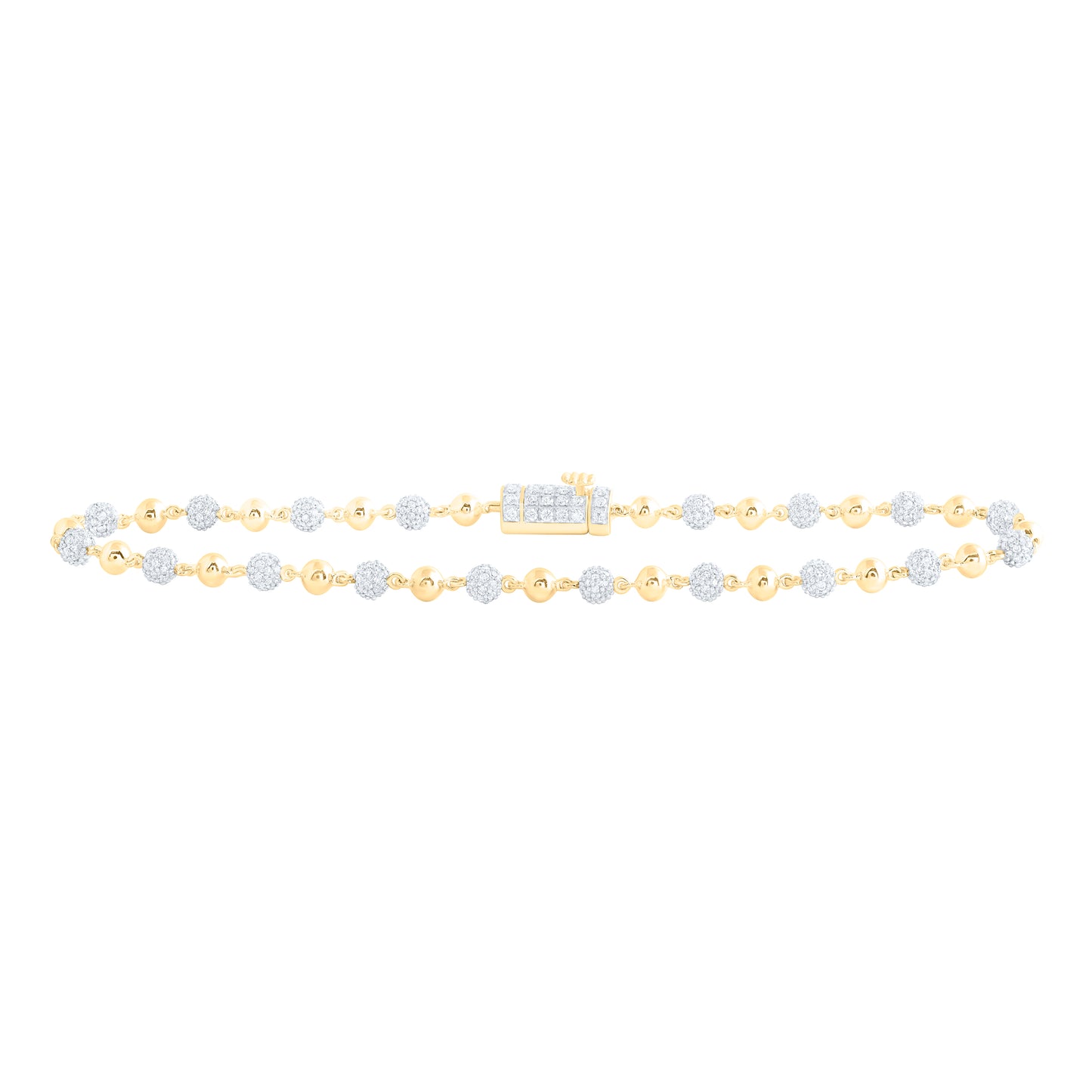 10kt Yellow Gold 3 Cttw Diamond Ball Mens Bracelet, Length: 9 Inch