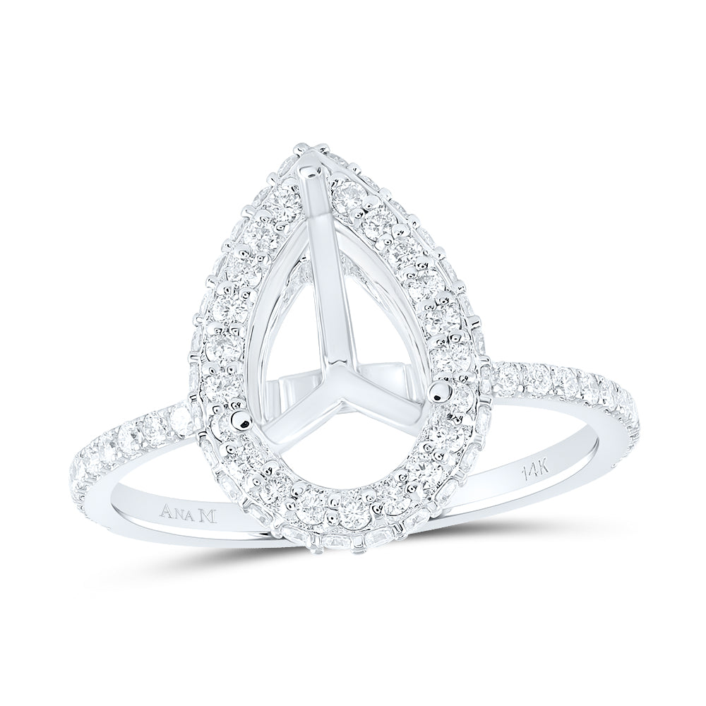 14kt White Gold 3/4 Cttw Diamond Ana M 2 Cttw Pear Semi-mount Single Halo Wedding Engagement Anniversary Ring, Women Size: 5-9