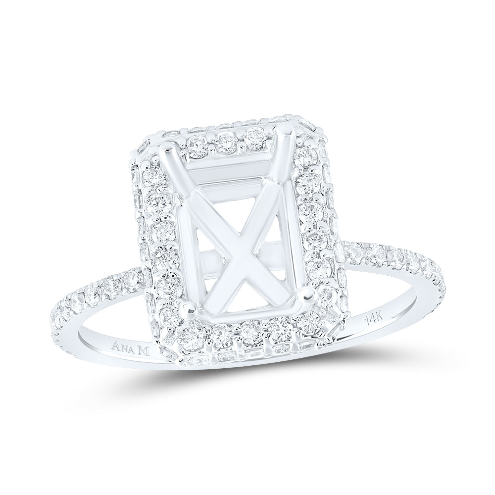 14kt White Gold 3/4 Cttw Diamond Ana M 2 Cttw Emerald Semi-mount Single Halo Wedding Engagement Anniversary Ring, Women Size: 5-9