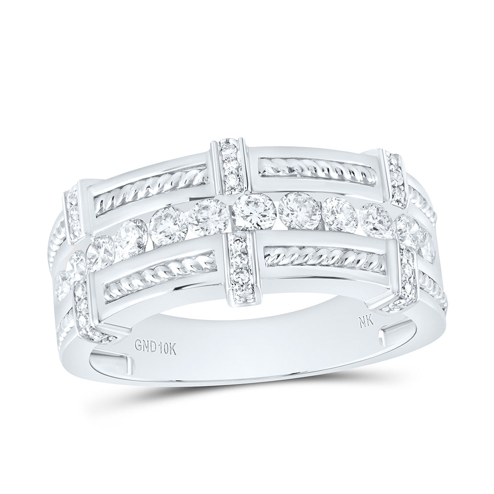 10K White Gold 7/8 Cttw Natural Diamond Mens Band