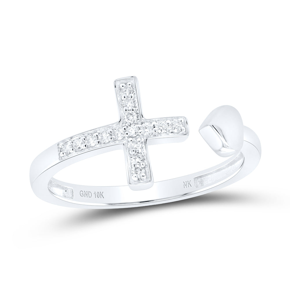 10kt Yellow Or White Gold Diamond Heart Cross Wedding Engagement Anniversary Ring