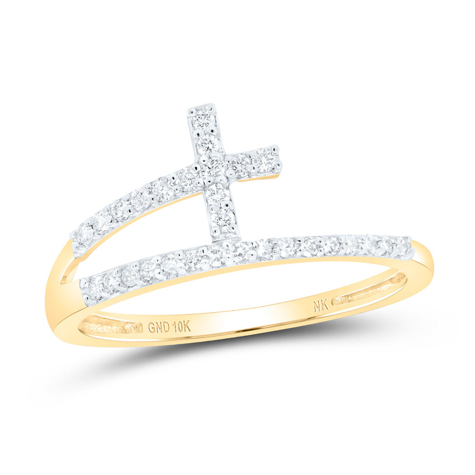 10kt Yellow Or White Gold Diamond Cross Wedding Engagement Anniversary Ring