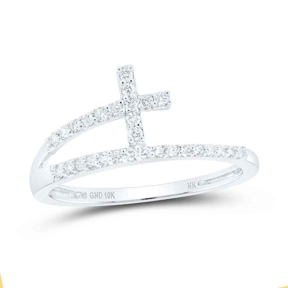 10kt Yellow Or White Gold Diamond Cross Wedding Engagement Anniversary Ring