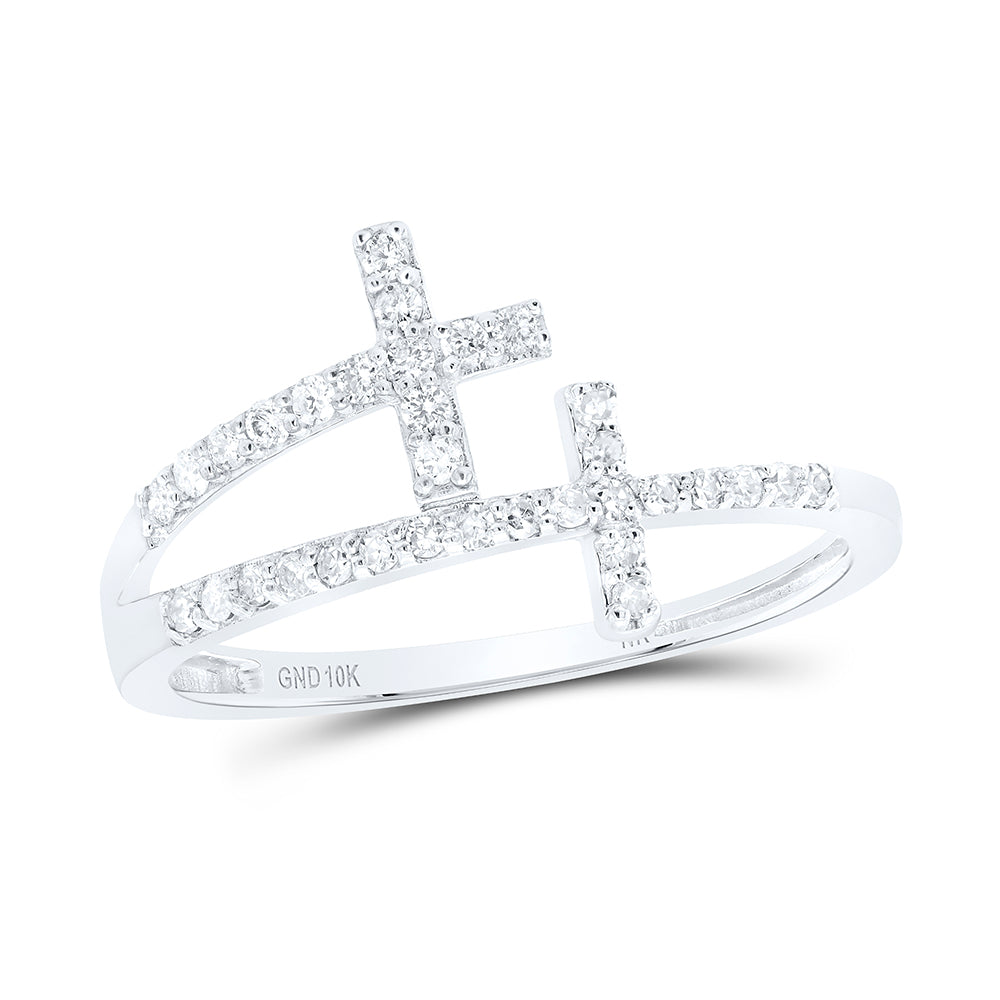 10kt Yellow Or White Gold Diamond Cross Wedding Engagement Anniversary Ring
