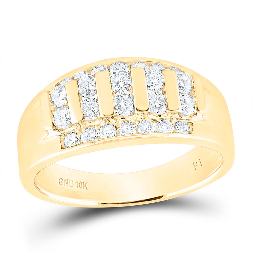 10kt Yellow Gold 1 Cttw Natural Diamond Fashion High Mens Band, Men Size: 8-12