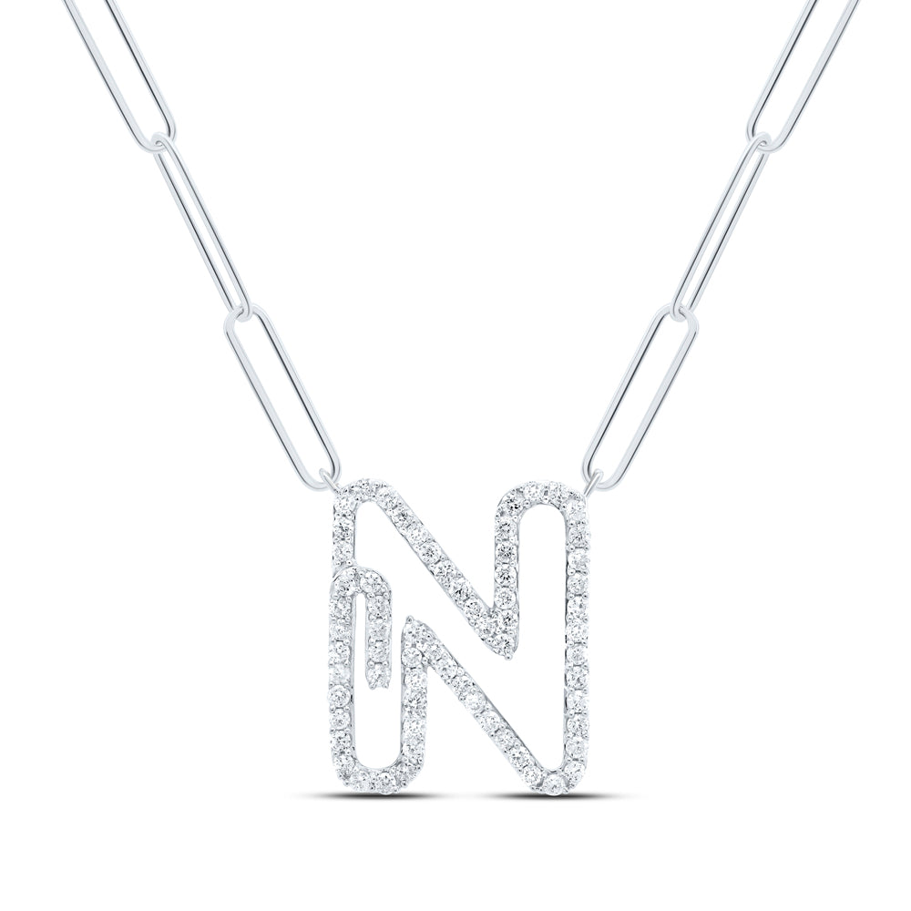 10kt Yellow Or White Gold Diamond Initial Necklace, Length: 18 Inch
