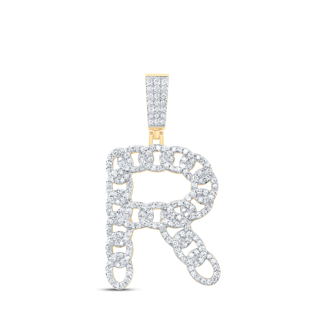10kt Yellow Gold Diamond Cuban Initial Mens Pendant