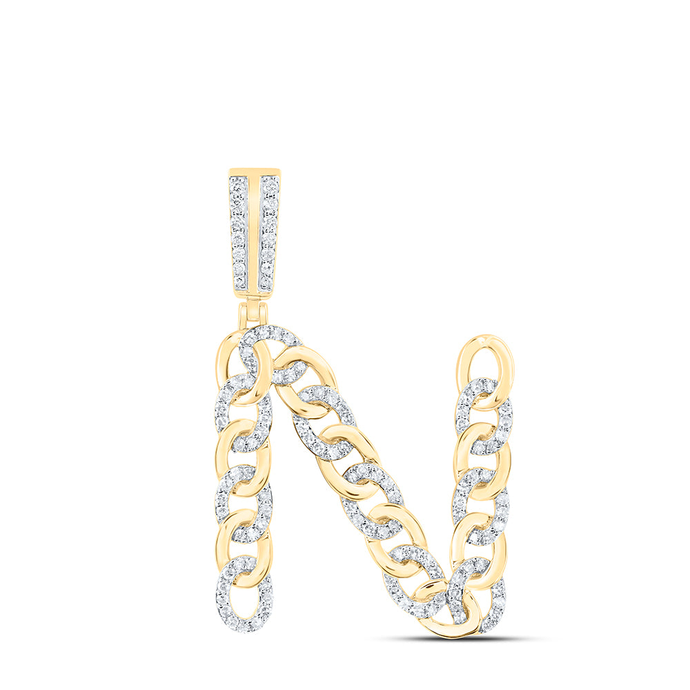 10kt Yellow Gold Diamond Cuban Initial Mens Pendant