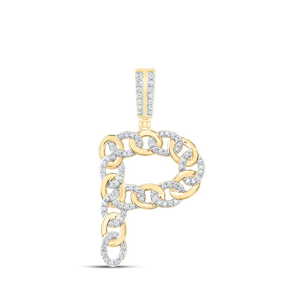10kt Yellow Gold Diamond Cuban Initial Mens Pendant