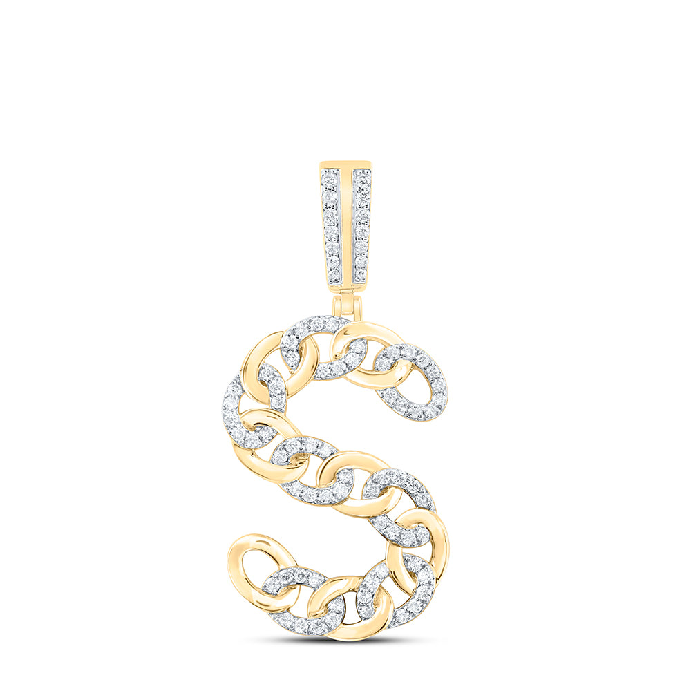 10kt Yellow Gold Diamond Cuban Initial Mens Pendant