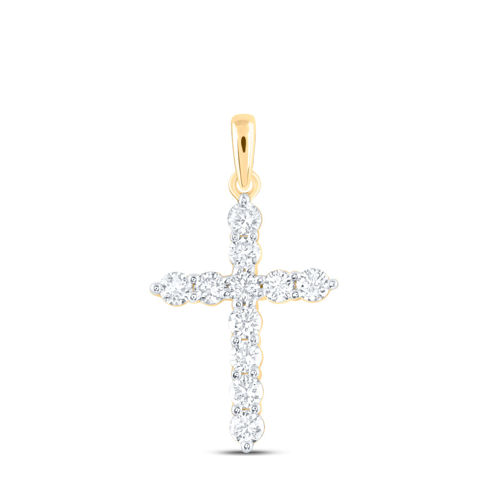 14K Yellow Gold 3/4Ctw Natural Diamond Ana M Cross Pendant