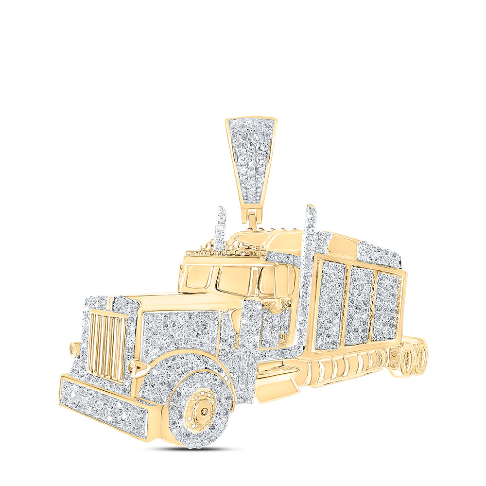 10kt Yellow Gold 1 Cttw Diamond Truck Mens Charm